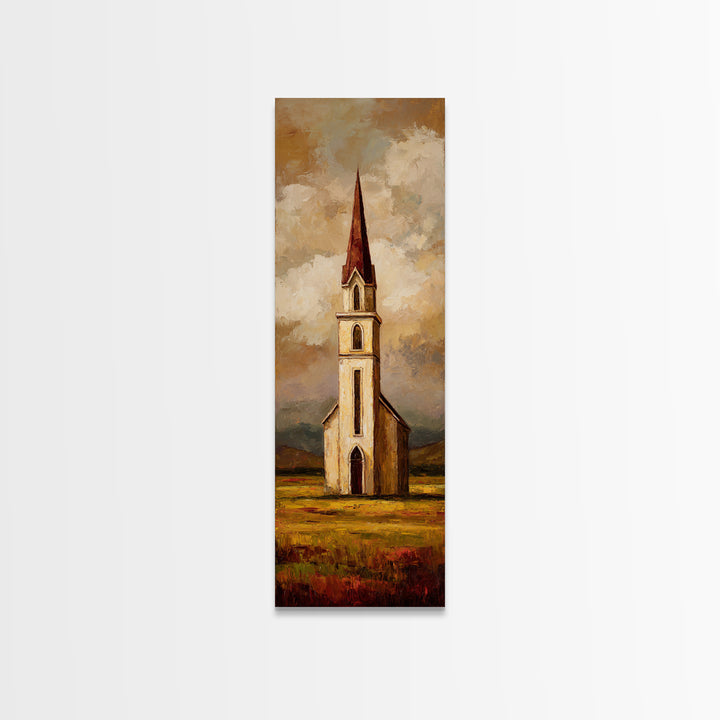 Church Steeple Across Rural Meadow Canvas Print, Traditional Art, Art Commission, Living Room Decor, Fine Art, Classic, TRA-1x3-25