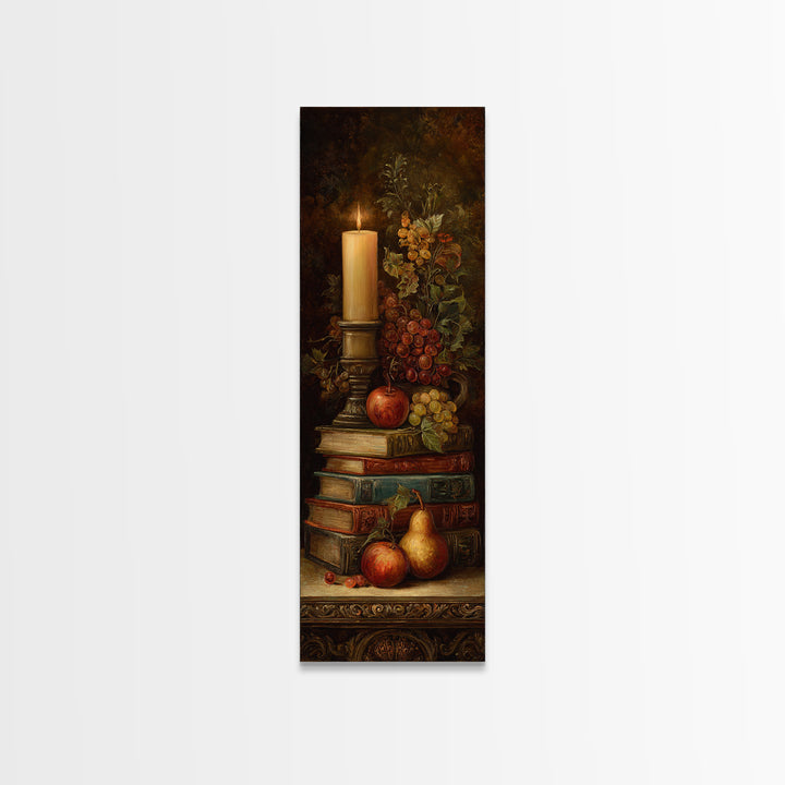 Still Life of Books Candle and Fruit Canvas Print, Traditional Art, Painting, Living Room Decor, Classic, Art Commissions, TRA-1x3-32