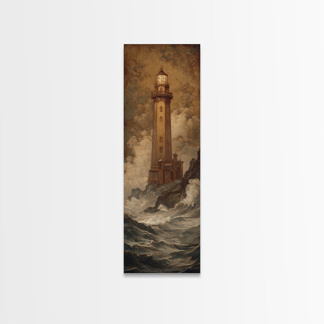 Lighthouse with Crashing Waves Canvas Print, Traditional Art, Art Commissions, Living Room Decor, Classic, Pokemon Poster, TRA-1x3-33