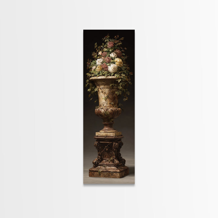 Garden Urn with Roses and Ivy Framed Canvas Print, Traditional Art, Decor, Living Room Decor, Fine Art, Classic, Japanese Art, TRA-1x3-36