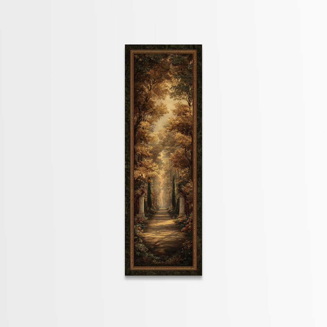 Autumn Forest Road Framed Canvas Print, Traditional Art, Minimalist Decor, Living Room Decor, Oil Painting, Classic, Boho, TRA-1x3-4