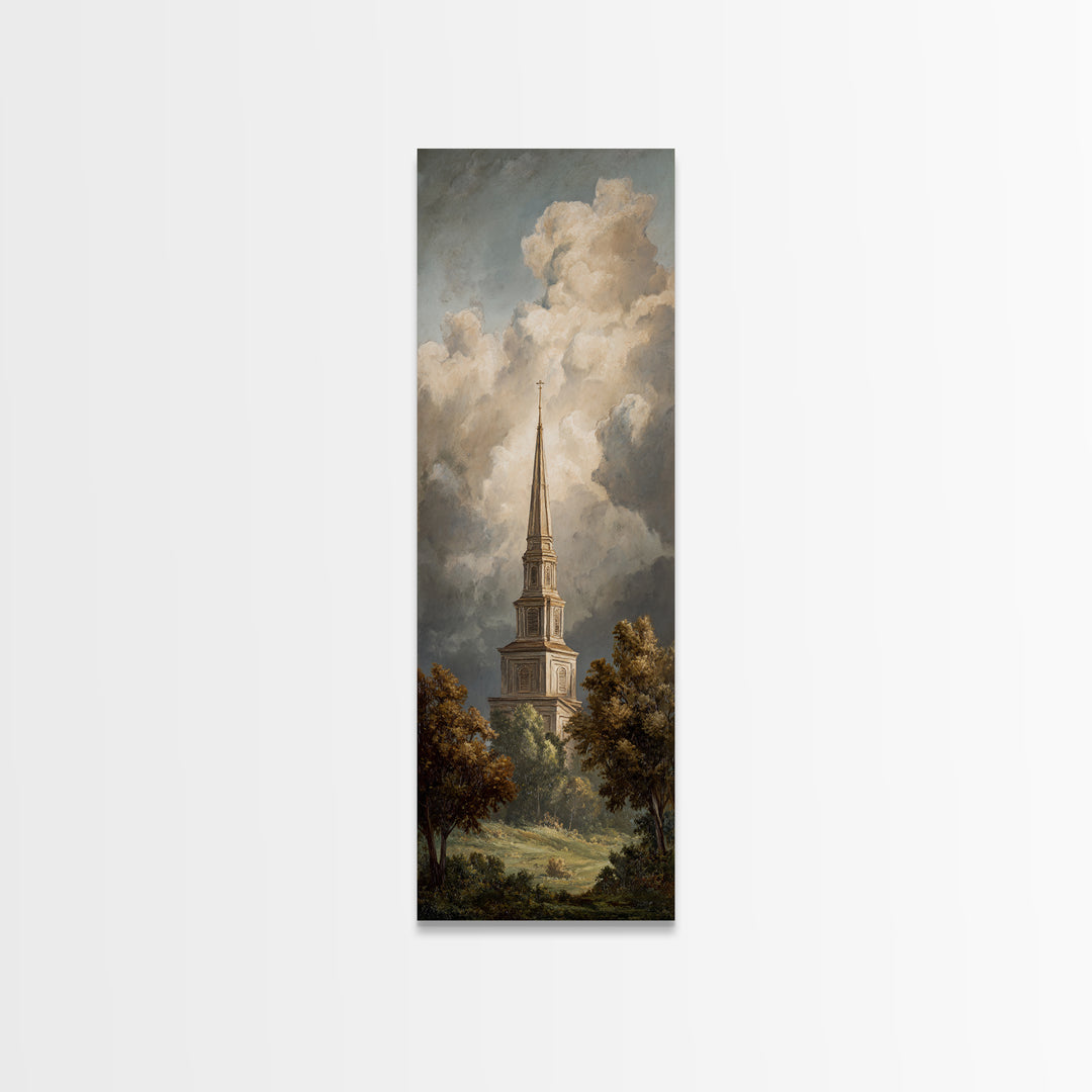 Church Steeple Across Rural Meadow Canvas Print, Traditional Art, Modern Decor, Living Room Decor, Fine Art, Classic, TRA-1x3-49