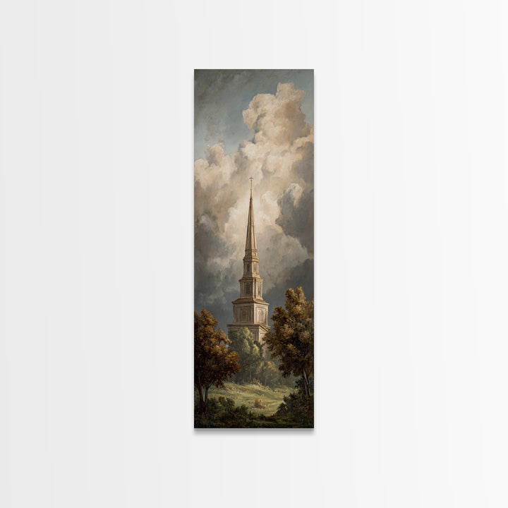 Church Steeple Across Rural Meadow Canvas Print, Traditional Art, Modern Decor, Living Room Decor, Fine Art, Classic, TRA-1x3-49