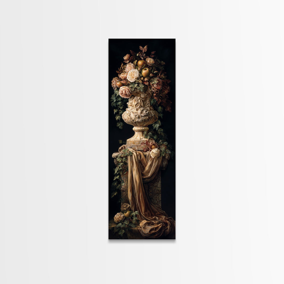 Garden Urn with Roses and Ivy Canvas Print, Traditional Art, Wall Hanging, Living Room Decor, Fine Art, Classic, Japanese Decor, TRA-1x3-60
