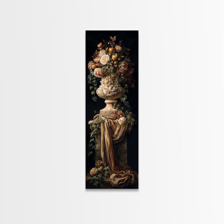 Garden Urn with Roses and Ivy Canvas Print, Traditional Art, Wall Hanging, Living Room Decor, Fine Art, Classic, Japanese Decor, TRA-1x3-60