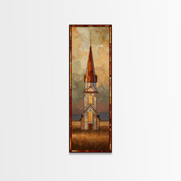 Church Steeple Across Rural Meadow Canvas Print, Traditional Art, Artwork, Living Room Decor, Oil Painting, Classic, TRA-1x3-73