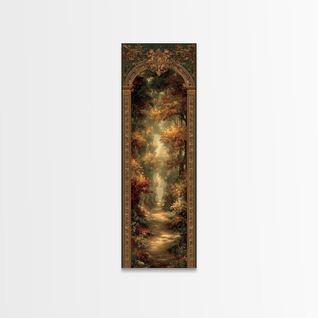 Autumn Forest Road Framed Canvas Print, Traditional Art, Furry Art, Living Room Decor, Fine Art, Classic, Fine Art Print, TRA-1x3-76