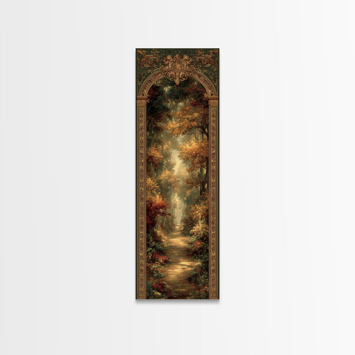 Autumn Forest Road Framed Canvas Print, Traditional Art, Furry Art, Living Room Decor, Fine Art, Classic, Fine Art Print, TRA-1x3-76