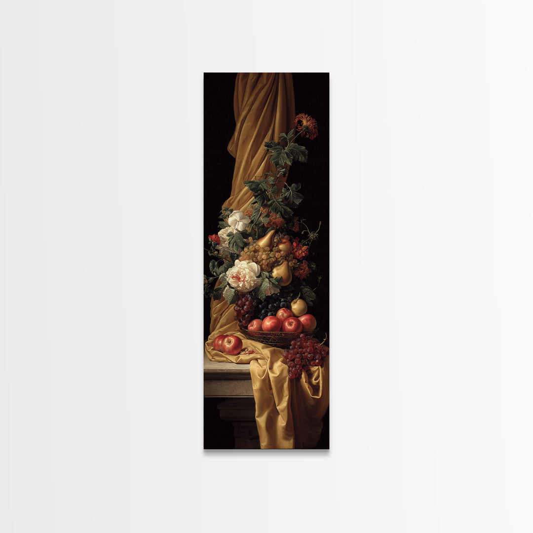 Basket of Apples and Pears on Linen Canvas Print, Traditional Art, Statement Artwork, Living Room Decor, Abstract Art, Classic, TRA-1x3-78