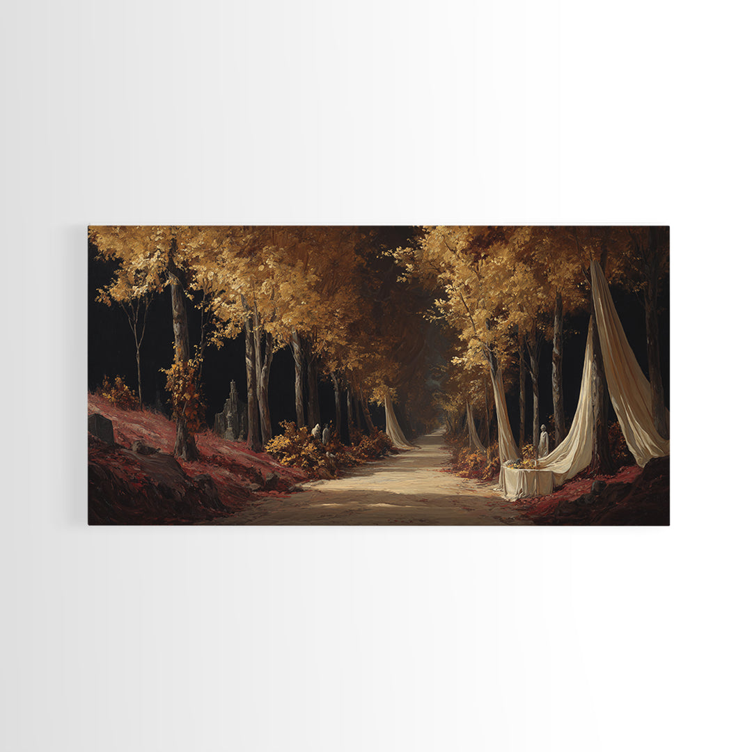 Autumn Forest Road Framed Canvas Print, Traditional Art, Room Decor, Living Room Decor, Fine Art, Classic, Digital Art, TRA-2x1-12