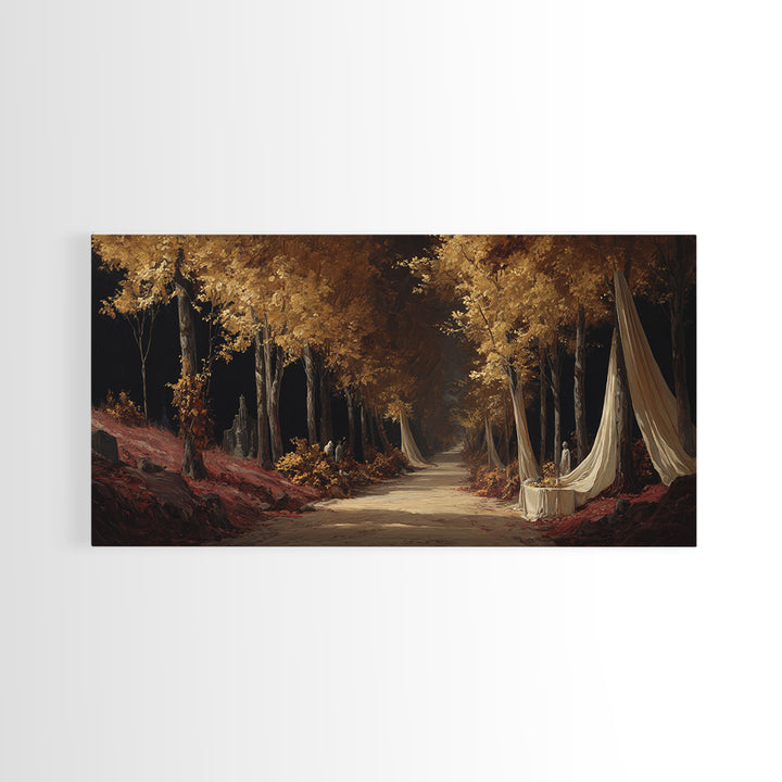 Autumn Forest Road Framed Canvas Print, Traditional Art, Room Decor, Living Room Decor, Fine Art, Classic, Digital Art, TRA-2x1-12