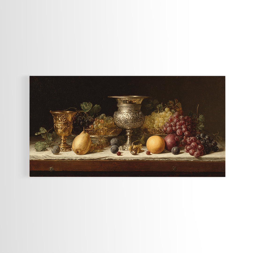 Dutch Fruit and Silver Goblet Still Life Framed Canvas Print, Traditional Art, Minimalist Decor, Living Room Decor, Classic, TRA-2x1-24