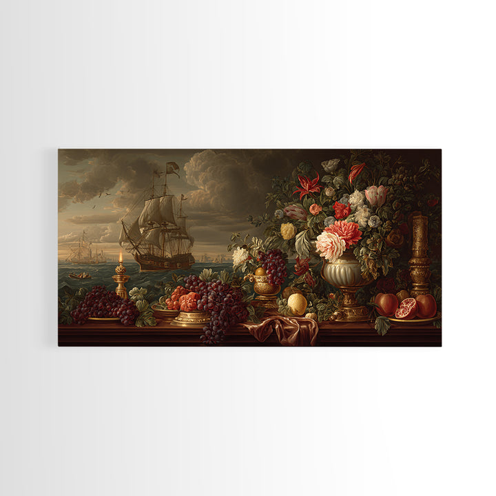 Ship at Sea Framed Canvas Print, Traditional Art, Contemporary Art, Living Room Decor, Fine Art, Classic, Wall Hanging, TRA-2x1-34