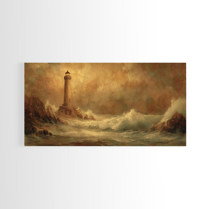 Lighthouse with Crashing Waves Canvas Print, Traditional Art, Decor, Living Room Decor, Fine Art, Classic, Japanese Art, TRA-2x1-41