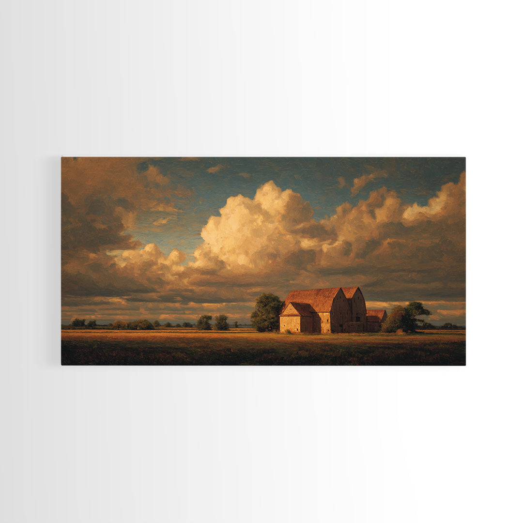 Barn and Farmland Framed Canvas Print, Traditional Art, Digital Art, Living Room Decor, Fine Art, Classic, Custom Art, TRA-2x1-43