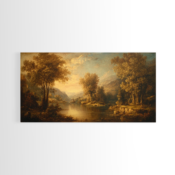 Classic Oil Painted Landscape Framed Canvas Print, Traditional Art, Artwork, Living Room Decor, Oil Painting, Classic, TRA-2x1-45