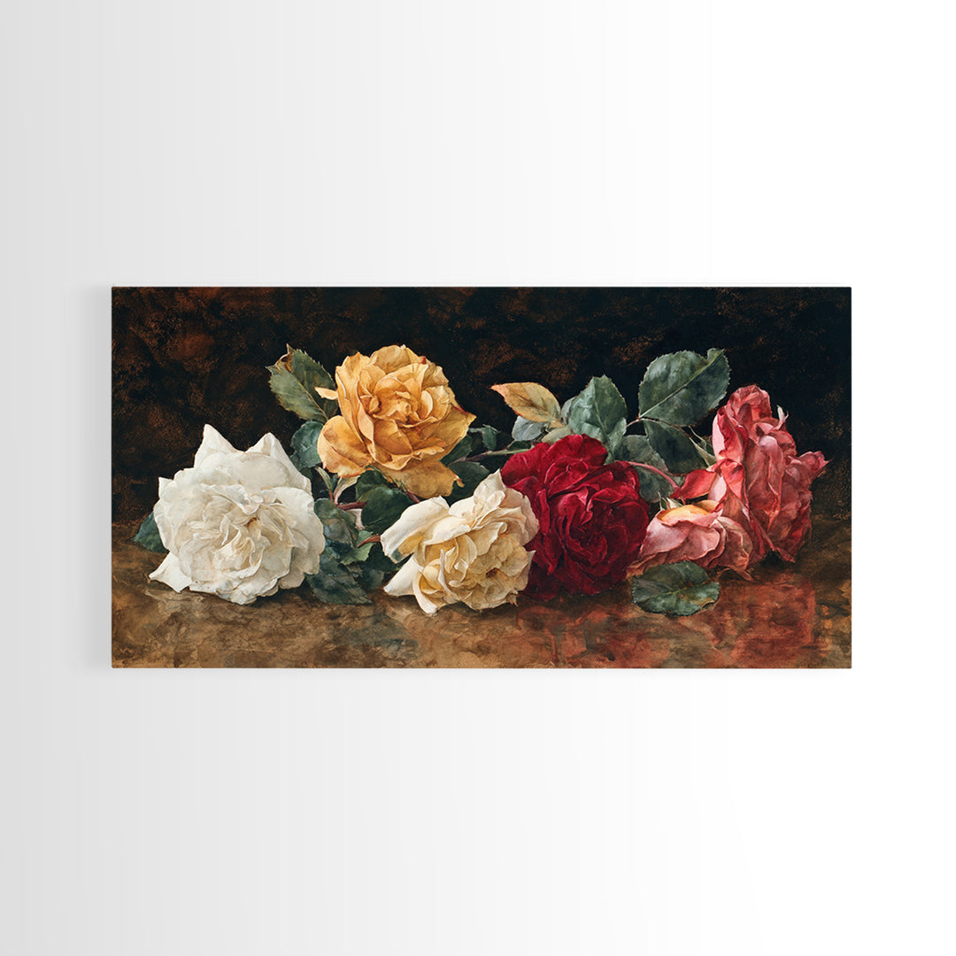 Botanical Watercolor Study of Roses Framed Canvas Print, Traditional Art, Art, Living Room Decor, Oil Painting, Classic, TRA-2x1-50