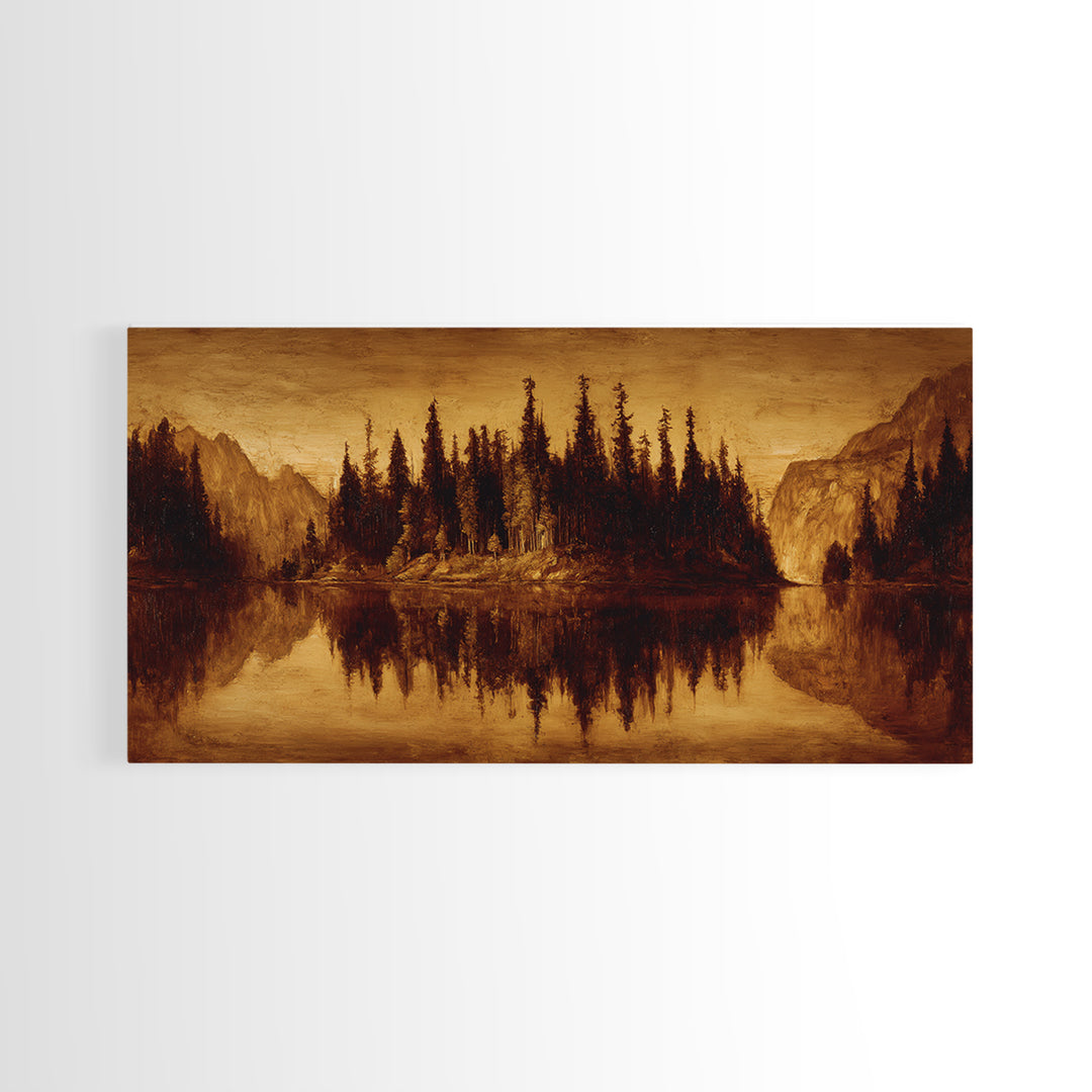 Mountain Lake with Pine Forest Reflection Canvas Print, Traditional Art, Digital Print, Living Room Decor, Fine Art, Classic, TRA-2x1-53