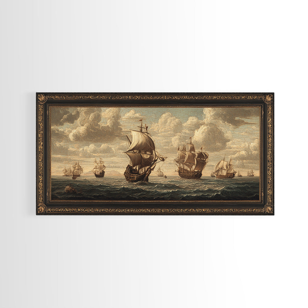 Ship at Sea Canvas Print, Traditional Art, Painting, Living Room Decor, Fine Art, Classic, Art Commissions, Japanese Art, TRA-2x1-58