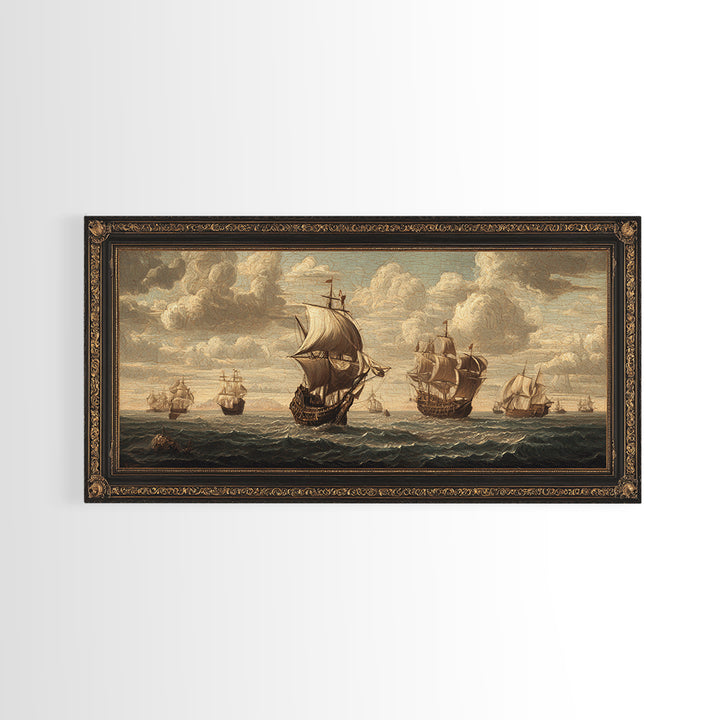 Ship at Sea Canvas Print, Traditional Art, Painting, Living Room Decor, Fine Art, Classic, Art Commissions, Japanese Art, TRA-2x1-58