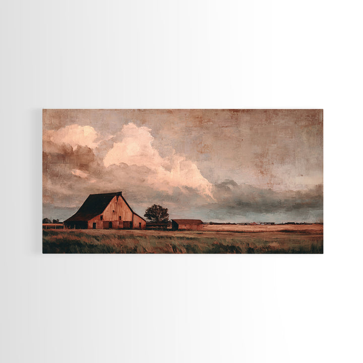 Barn and Farmland Framed Canvas Print, Traditional Art, Gallery Decor, Living Room Decor, Fine Art, Classic, Wall Art, TRA-2x1-67