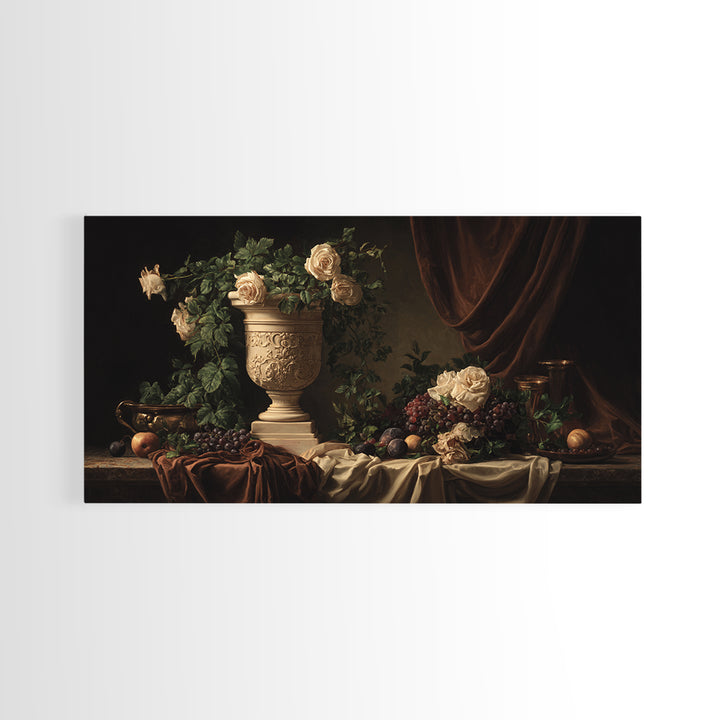 Garden Urn with Roses and Ivy Canvas Print, Traditional Art, Canvas, Living Room Decor, Watercolor Art, Classic, Furry Art, TRA-2x1-68