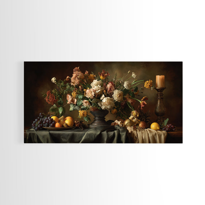 Formal Floral Still Life Canvas Print, Traditional Art, Digital Art, Living Room Decor, Oil Painting, Classic, Custom Art, TRA-2x1-70