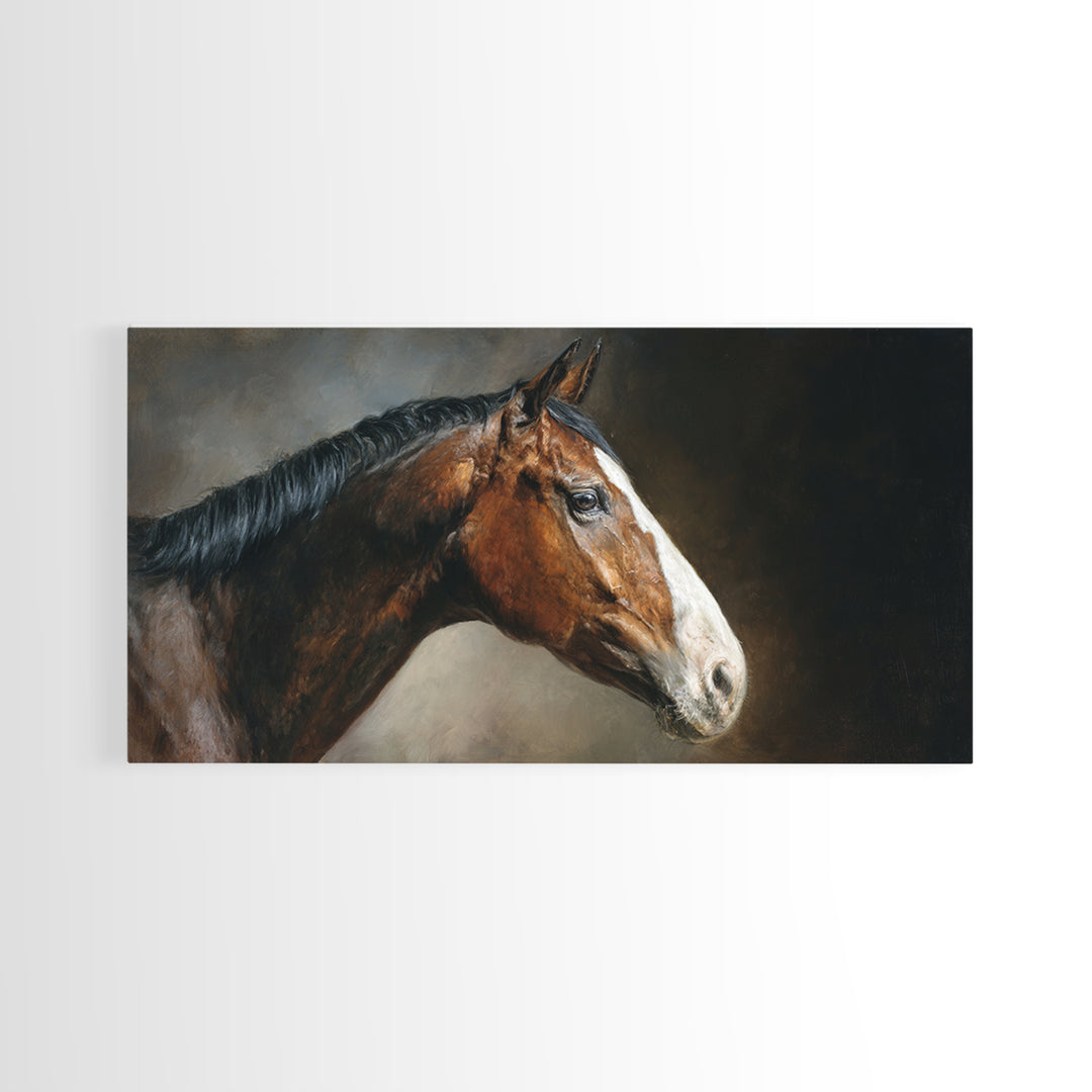 Realistic Horse Portrait Canvas Print, Traditional Art, Landscape, Living Room Decor, Fine Art, Classic, Textured Painting, TRA-2x1-71