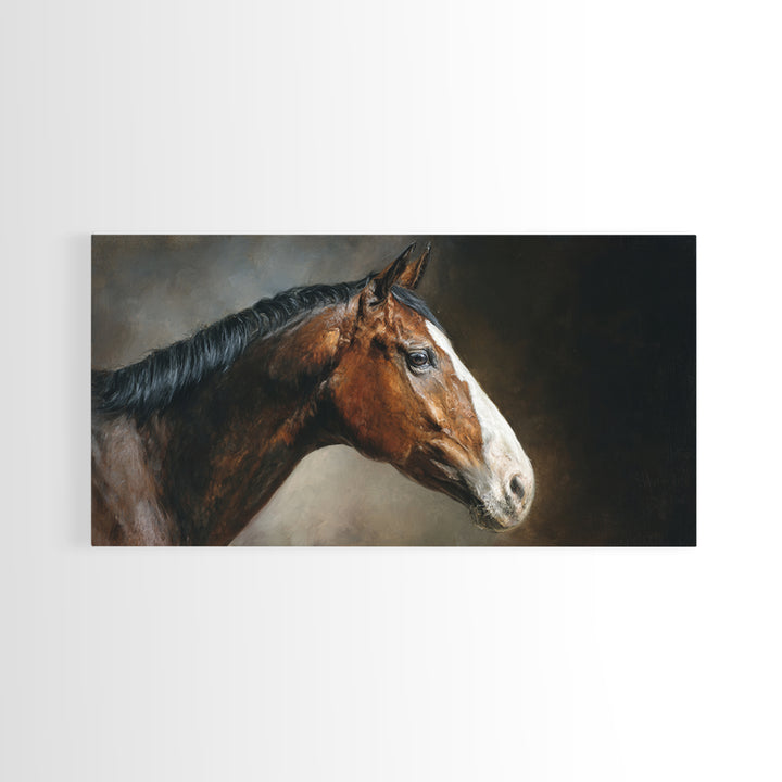 Realistic Horse Portrait Canvas Print, Traditional Art, Landscape, Living Room Decor, Fine Art, Classic, Textured Painting, TRA-2x1-71
