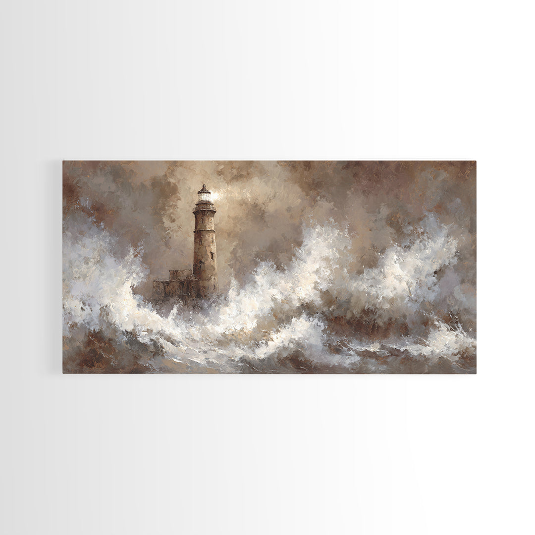 Lighthouse with Crashing Waves Canvas Print, Traditional Art, Art Commissions, Living Room Decor, Classic, Pokemon Poster, TRA-2x1-89