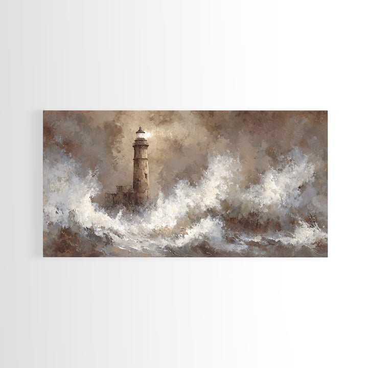 Lighthouse with Crashing Waves Canvas Print, Traditional Art, Art Commissions, Living Room Decor, Classic, Pokemon Poster, TRA-2x1-89