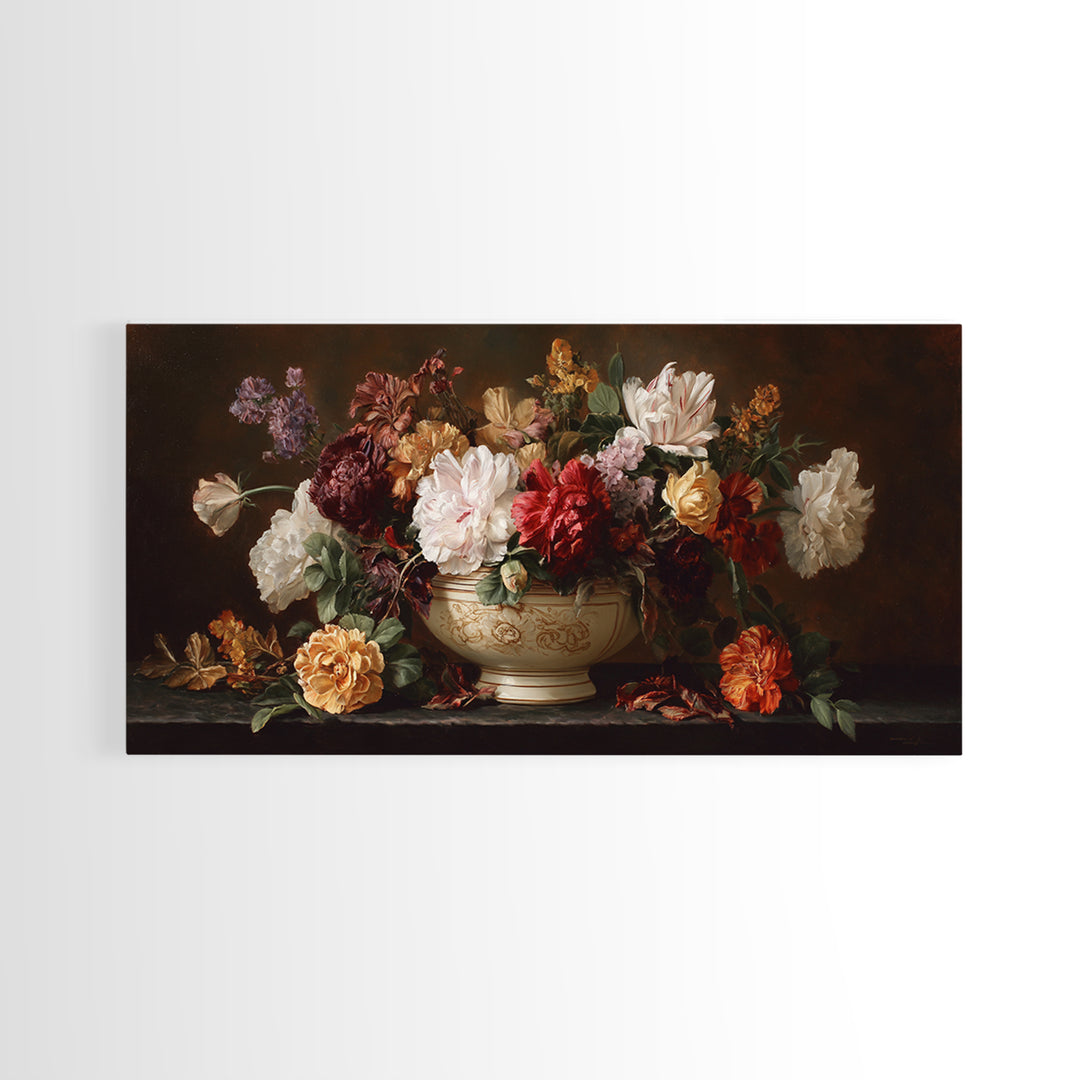 Formal Floral Still Life Canvas Print, Traditional Art, Digital Art, Living Room Decor, Oil Painting, Classic, Custom Art, TRA-2x1-94