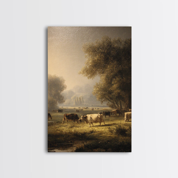 Pastoral Countryside with Cows in Field Canvas Print, Traditional Art, Minimalist Decor, Living Room Decor, Fine Art, Classic, TRA-2x3-15