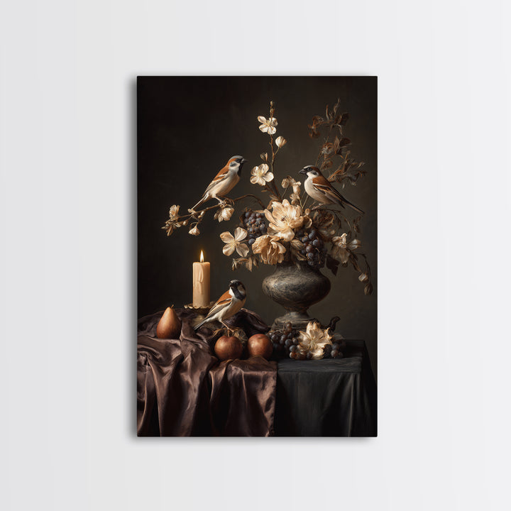 Bird Study on a Flowering Branch Framed Canvas Print, Traditional Art, Home Decor, Living Room Decor, Fine Art, Classic, TRA-2x3-18