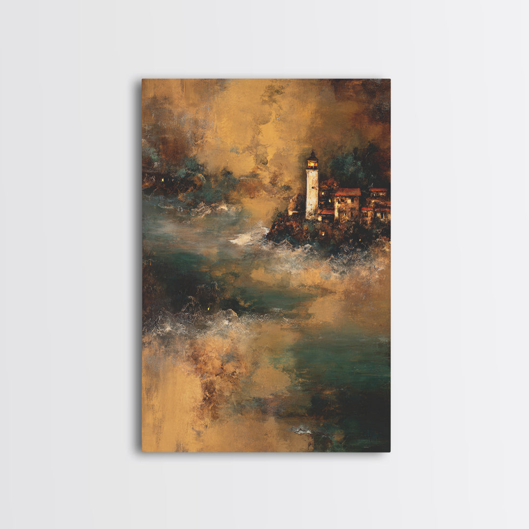 Lighthouse with Crashing Waves Canvas Print, Traditional Art, Canvas, Living Room Decor, Watercolor Art, Classic, Furry Art, TRA-2x3-29