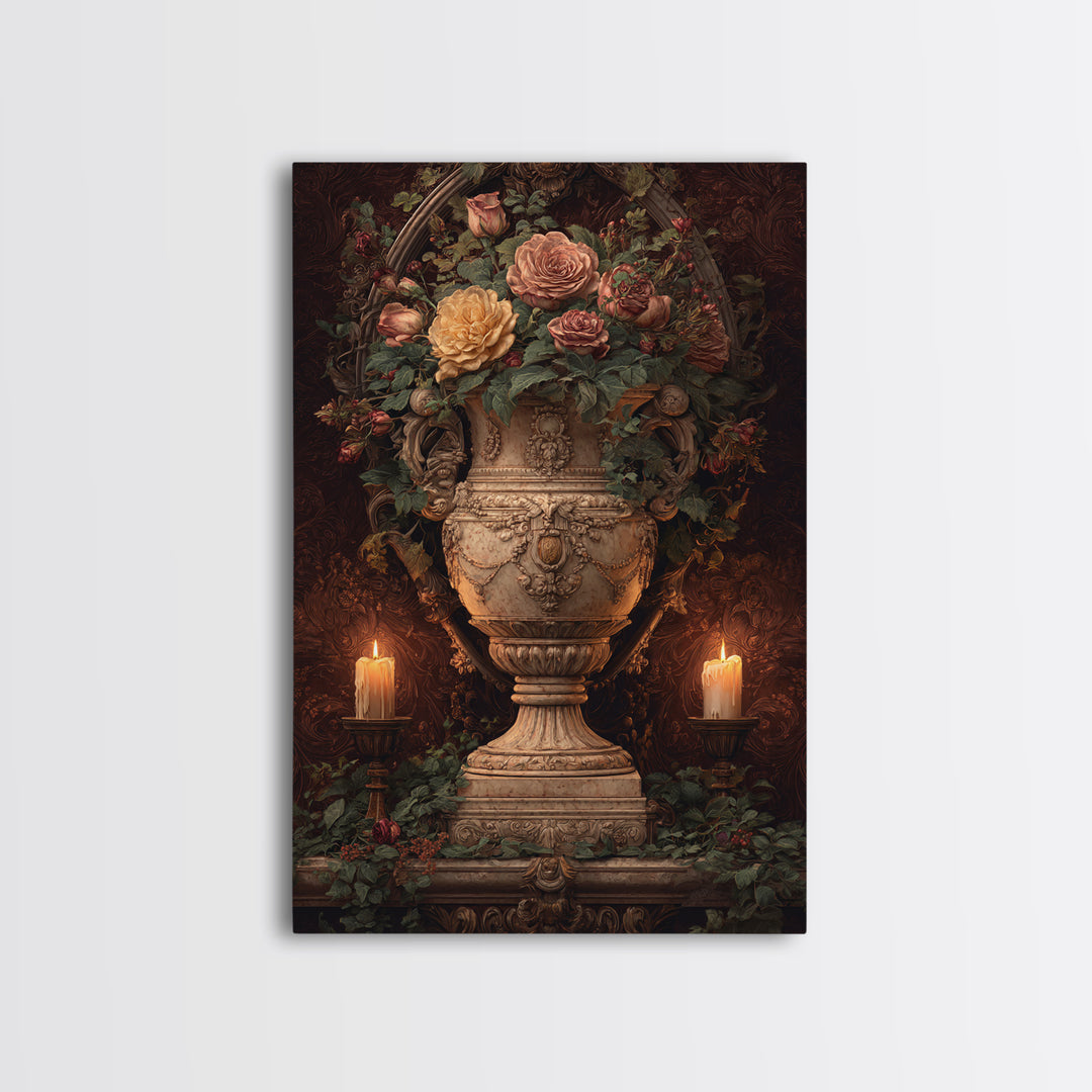 Garden Urn with Roses and Ivy Canvas Print, Traditional Art, Statement Artwork, Living Room Decor, Fine Art, Classic, TRA-2x3-32