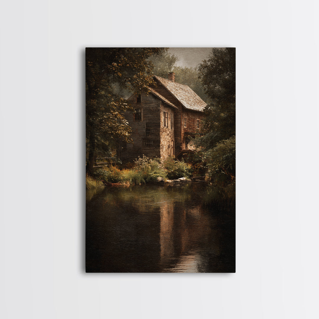 Watermill Beside a Quiet Stream Canvas Print, Traditional Art, Original Art, Living Room Decor, Fine Art, Classic, Landscape, TRA-2x3-49