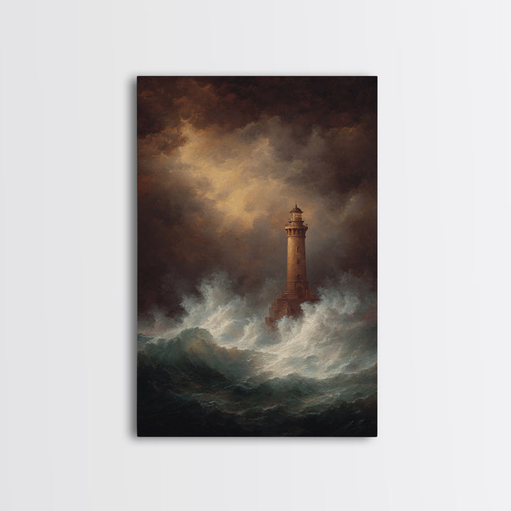 Lighthouse with Crashing Waves Canvas Print, Traditional Art, Canvas, Living Room Decor, Watercolor Art, Classic, Furry Art, TRA-2x3-5