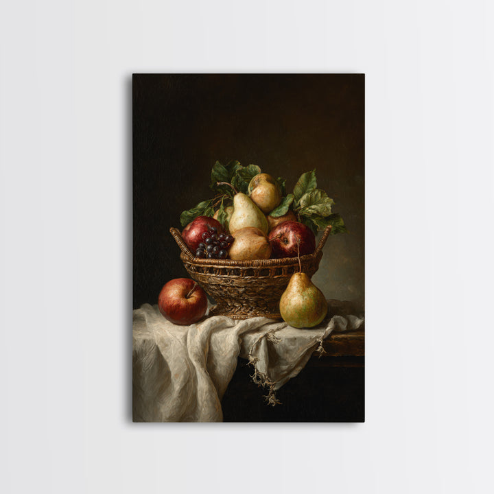 Basket of Apples and Pears on Linen Canvas Print, Traditional Art, Art, Living Room Decor, Fine Art, Classic, Printable Art, TRA-2x3-50