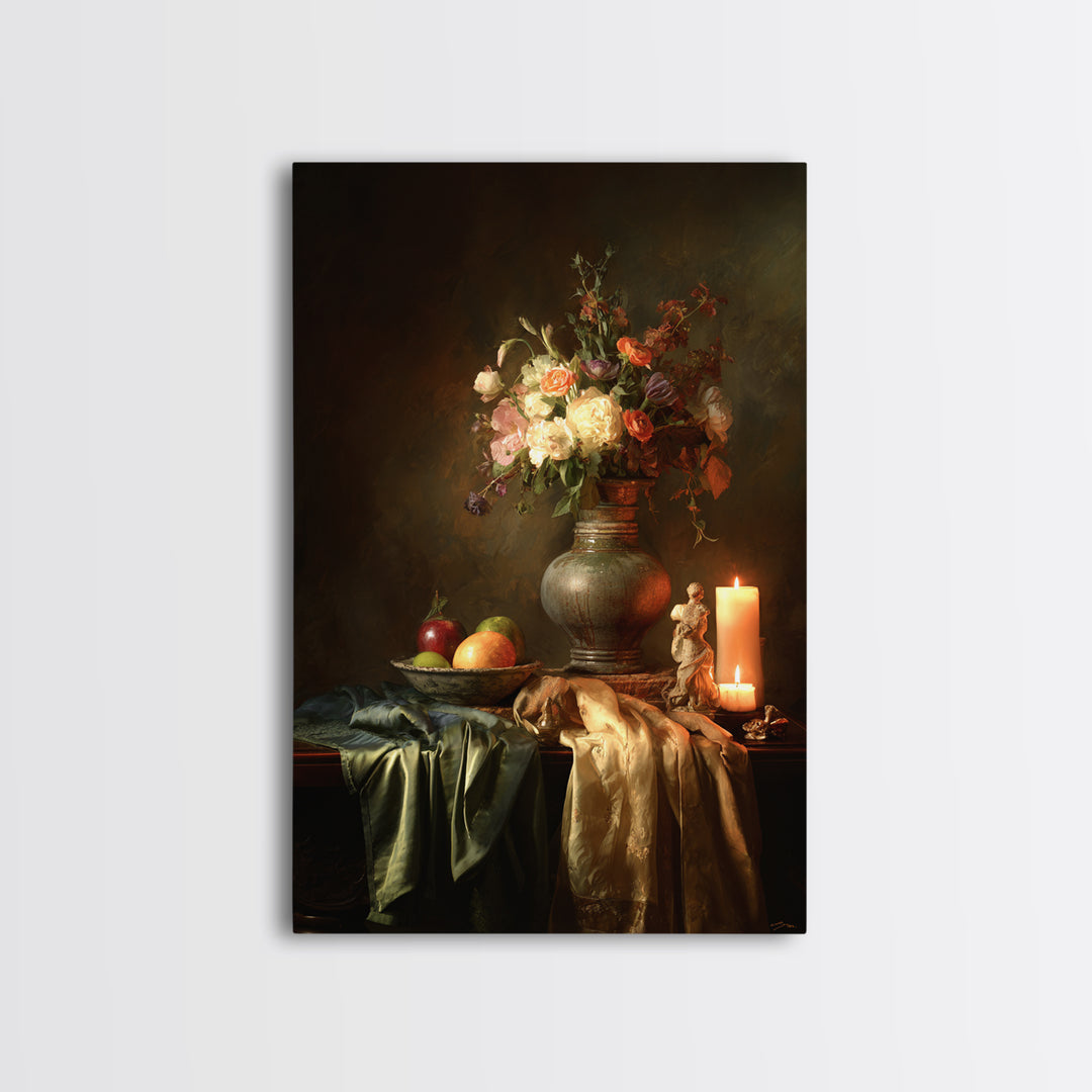 Formal Floral Still Life Canvas Print, Traditional Art, Boho, Living Room Decor, Classic, Indian Wall Art, Japanese Decor, TRA-2x3-58