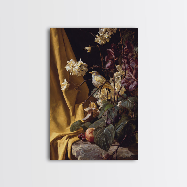Bird Study on a Flowering Branch Canvas Print, Traditional Art, Art Print, Living Room Decor, Fine Art, Classic, Custom Art, TRA-2x3-66