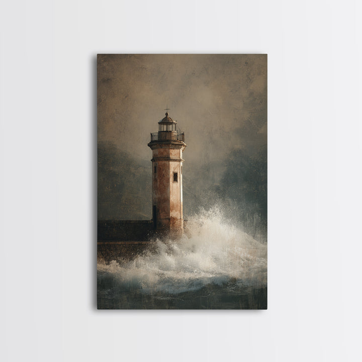 Lighthouse with Crashing Waves Canvas Print, Traditional Art, Custom Art, Living Room Decor, Fine Art, Classic, Modern Decor, TRA-2x3-77