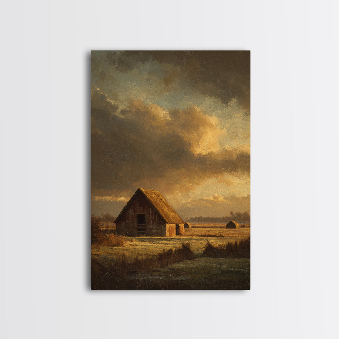 Barn and Farmland Canvas Print, Traditional Art, Original Art, Living Room Decor, Fine Art, Classic, Landscape, Indian Art, TRA-2x3-79