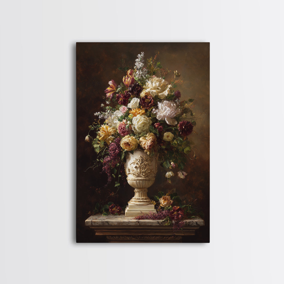 Formal Floral Still Life Canvas Print, Traditional Art, Boho, Living Room Decor, Classic, Indian Wall Art, Japanese Decor, TRA-2x3-82