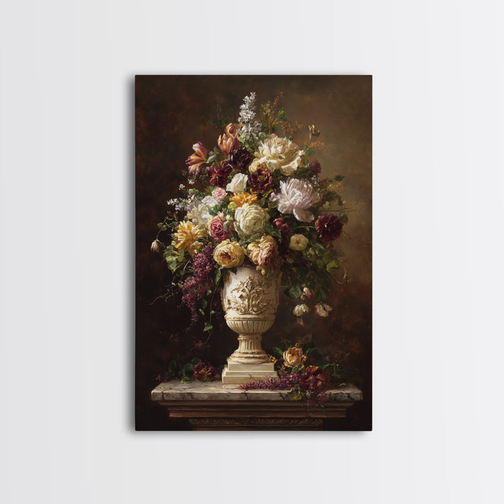 Formal Floral Still Life Canvas Print, Traditional Art, Boho, Living Room Decor, Classic, Indian Wall Art, Japanese Decor, TRA-2x3-82