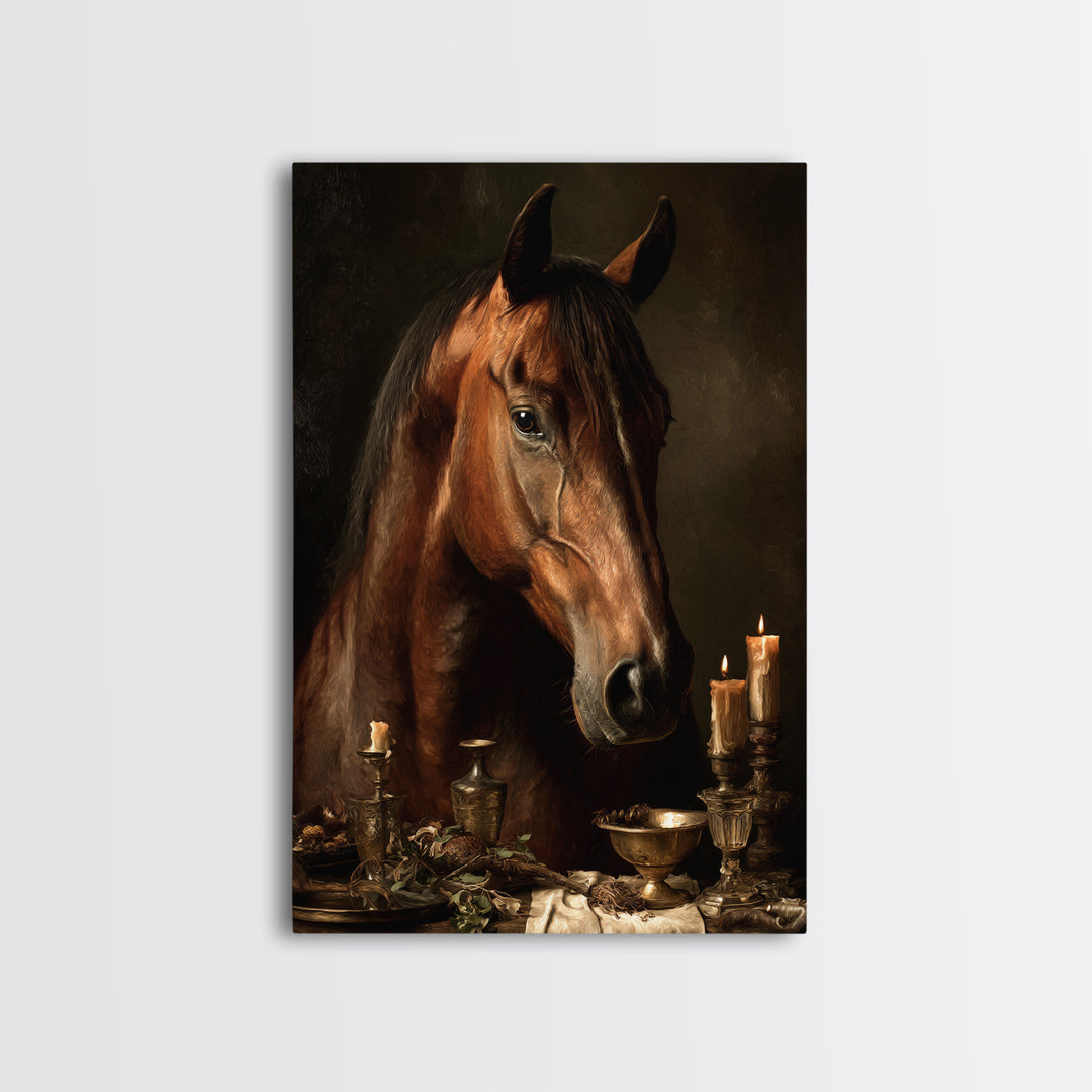 Realistic Horse Portrait Framed Canvas Print, Traditional Art, Landscape, Living Room Decor, Fine Art, Classic, TRA-2x3-83