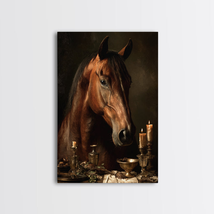 Realistic Horse Portrait Framed Canvas Print, Traditional Art, Landscape, Living Room Decor, Fine Art, Classic, TRA-2x3-83