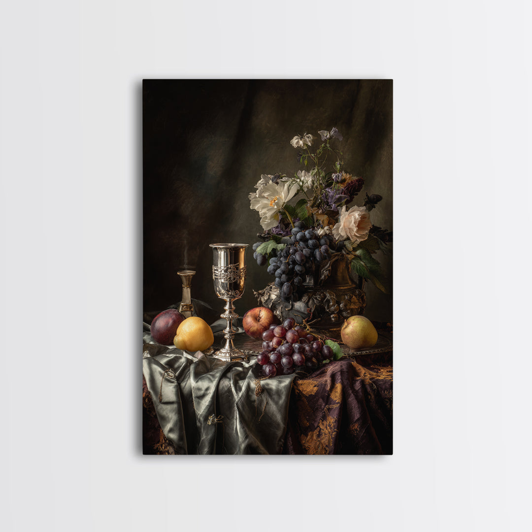Dutch Fruit and Silver Goblet Still Life Framed Canvas Print, Traditional Art, Modern Decor, Living Room Decor, Classic, TRA-2x3-84