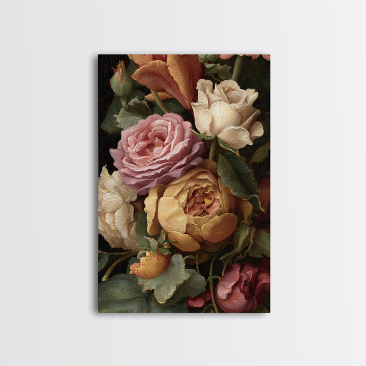 Botanical Watercolor Study of Roses Canvas Print, Traditional Art, Wall Hanging, Living Room Decor, Fine Art, Classic, TRA-2x3-86