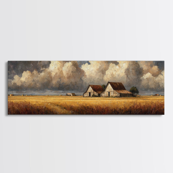 Barn and Farmland Framed Canvas Print, Traditional Art, Gallery Decor, Living Room Decor, Fine Art, Classic, Wall Art, TRA-3x1-15